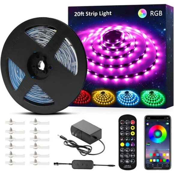 RGB LED Strip Lights 20ft Music Sync Color Changing App Control for Room Kitchen - Picture 1 of 8